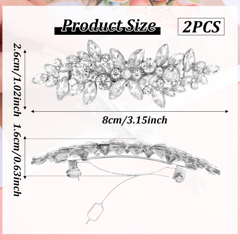 MBAIYO 2Pcs Rhinestone Hair Pins for Women, Silver Bridal Barrettes Vintage Wedding Hairpins Silver Sparkly Crystal Hair Clips for Bridal Brides Wedding - Image 3
